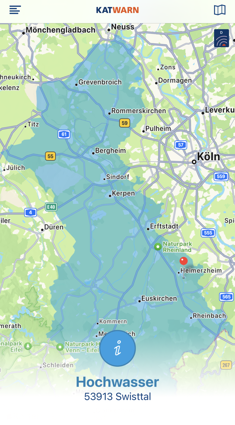 Landesamt für Natur, Umwelt und Verbraucherschutz NRW meldet: Vorwarnung: Hochwasser vom 15.05.2024 19:48.  Landesamt für Natur, Umwelt und Verbraucherschutz NRW meldet: An den Flüssen in Nordrhein-Westfalen besteht derzeit noch keine akute Hochwassergefahr. An den meisten Pegeln liegen die Abflüsse aktuell im Mittelwasserbereich. In Folge von ver-einzelten Starkregen kommt es zu steigenden Pegelständen. Vor allem Erft und Rureinzugs-gebiet sind in der Nacht weiter steigende Pegelstände zu erwarten. Dabei sind Überschrei-tungen von Informationswerten an den Meldepegeln nicht auszuschließen. Für lokale Überschwemmungen und Überflutungen, die durch örtlich begrenzte Starkregen auftreten, können keine Vorhersagen erstellt werden. Bitte informieren Sie sich hinsichtlich der aktuellen Situation mittels laufend aktualisierter Messwerte im Hochwasserportal des Landes NRW unter https://www.hochwasserportal.nrw.  Gilt für: Erfteinzugsgebiet in NRW  Informieren Sie sich regelmäßig über die aktuelle Wetter- und Hochwasserentwicklung. Achten Sie auf die Ausgabe von amtlichen Warnungen. https://hochwasserportal.nrw/lanuv/webpublic/index.html#/Lageberichte